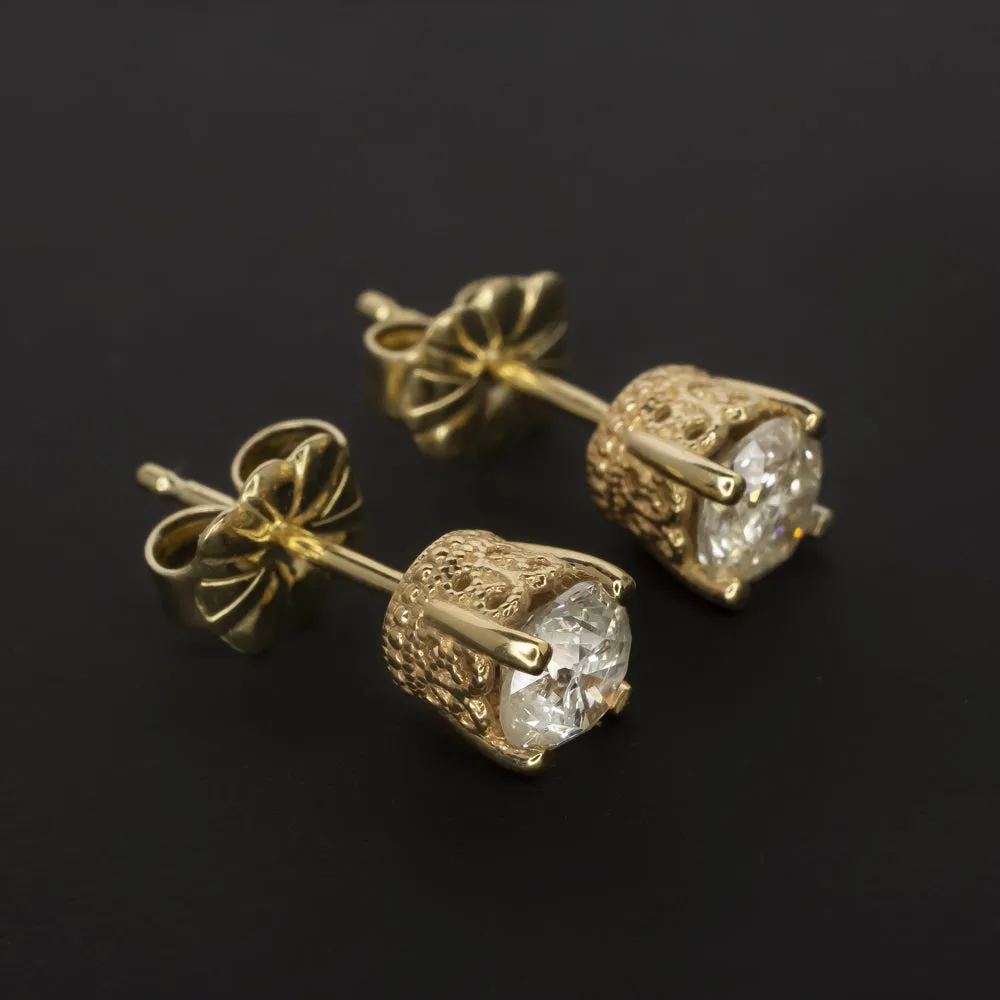 0.79c VERY GOOD CUT NATURAL DIAMOND STUD EARRINGS ROUND CUT VINTAGE STYLE GOLD