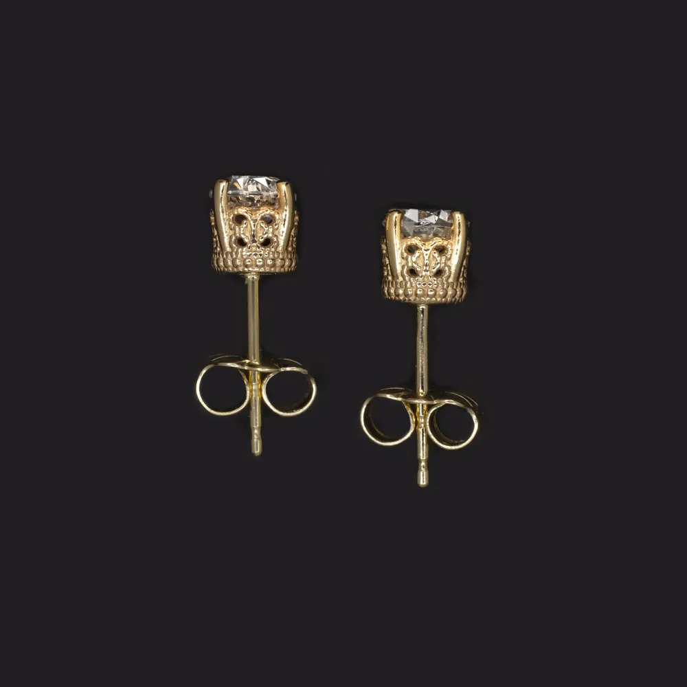 0.79c VERY GOOD CUT NATURAL DIAMOND STUD EARRINGS ROUND CUT VINTAGE STYLE GOLD