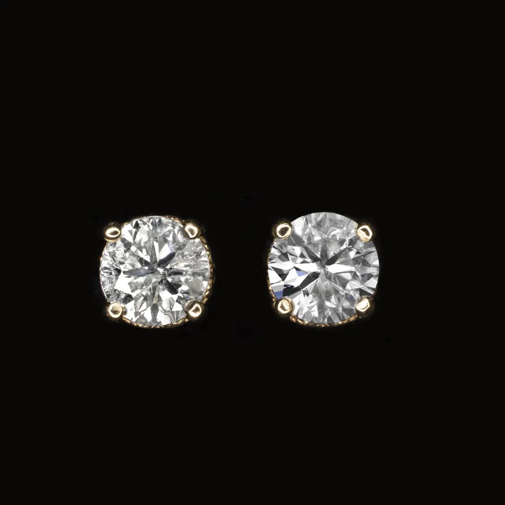 0.79c VERY GOOD CUT NATURAL DIAMOND STUD EARRINGS ROUND CUT VINTAGE STYLE GOLD