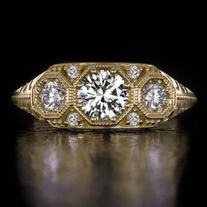 0.83ct DIAMOND VINTAGE STYLE ENGAGEMENT RING J SI1 VERY GOOD ROUND CUT 14k GOLD