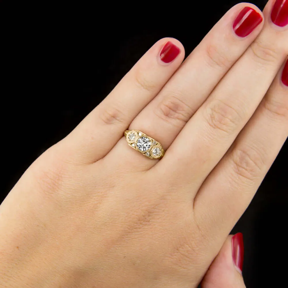 0.83ct DIAMOND VINTAGE STYLE ENGAGEMENT RING J SI1 VERY GOOD ROUND CUT 14k GOLD