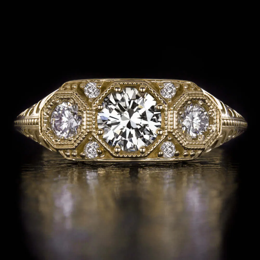 0.83ct DIAMOND VINTAGE STYLE ENGAGEMENT RING J SI1 VERY GOOD ROUND CUT 14k GOLD