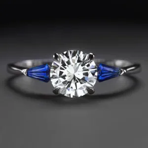 1 CARAT GIA CERTIFIED H VVS2 DIAMOND ENGAGEMENT RING ROUND CUT KITE SAPPHIRE