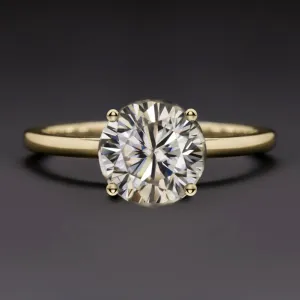 1.39ct MOISSANITE 14k YELLOW GOLD SOLITAIRE RING ROUND BRILLIANT CUT CLASSIC
