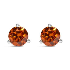 14K White Gold 1/2 Cttw Lab-Grown Round Brilliant-Cut Colored Diamond Classic 3-Prong Martini set Stud Earrings