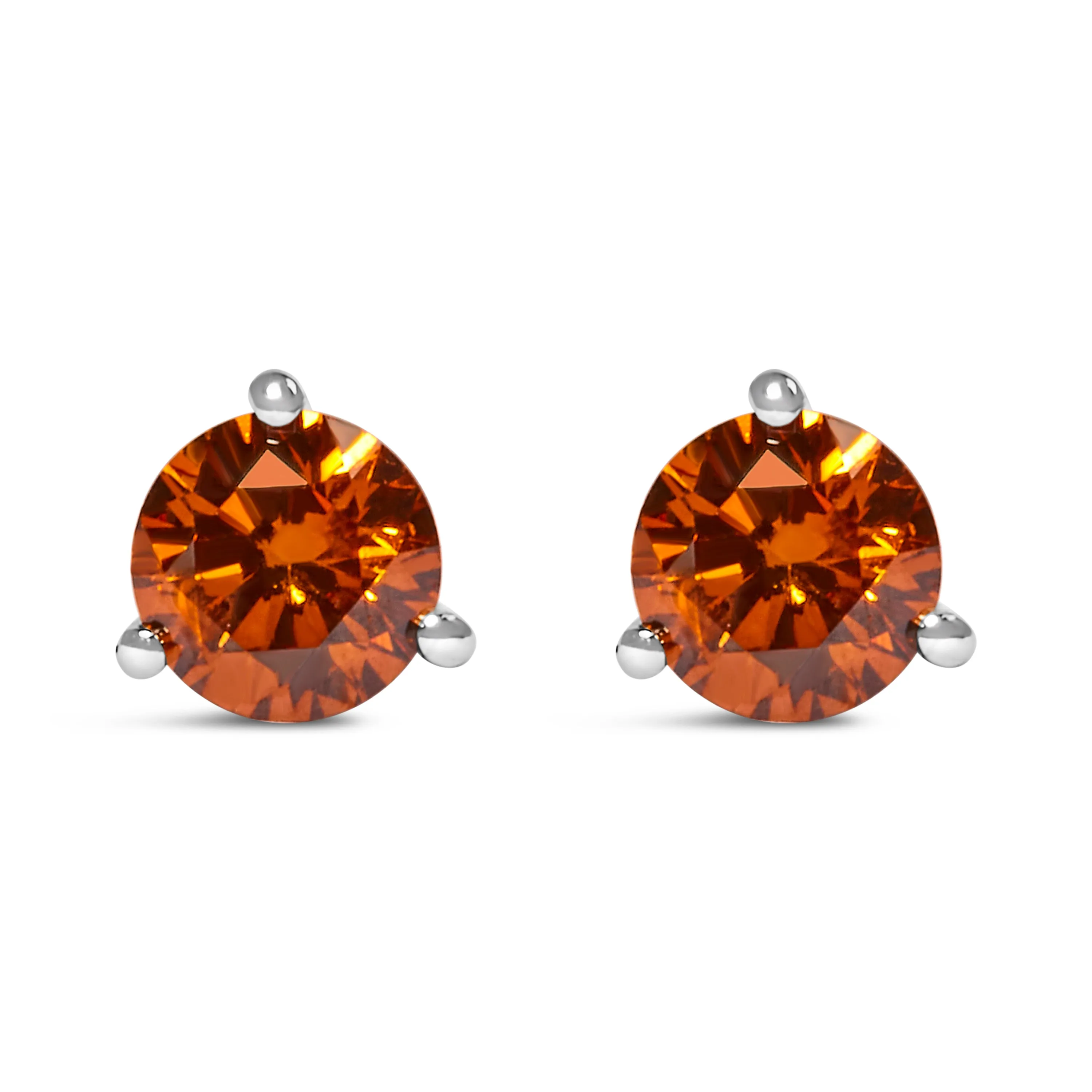14K White Gold 1/2 Cttw Lab-Grown Round Brilliant-Cut Colored Diamond Classic 3-Prong Martini set Stud Earrings