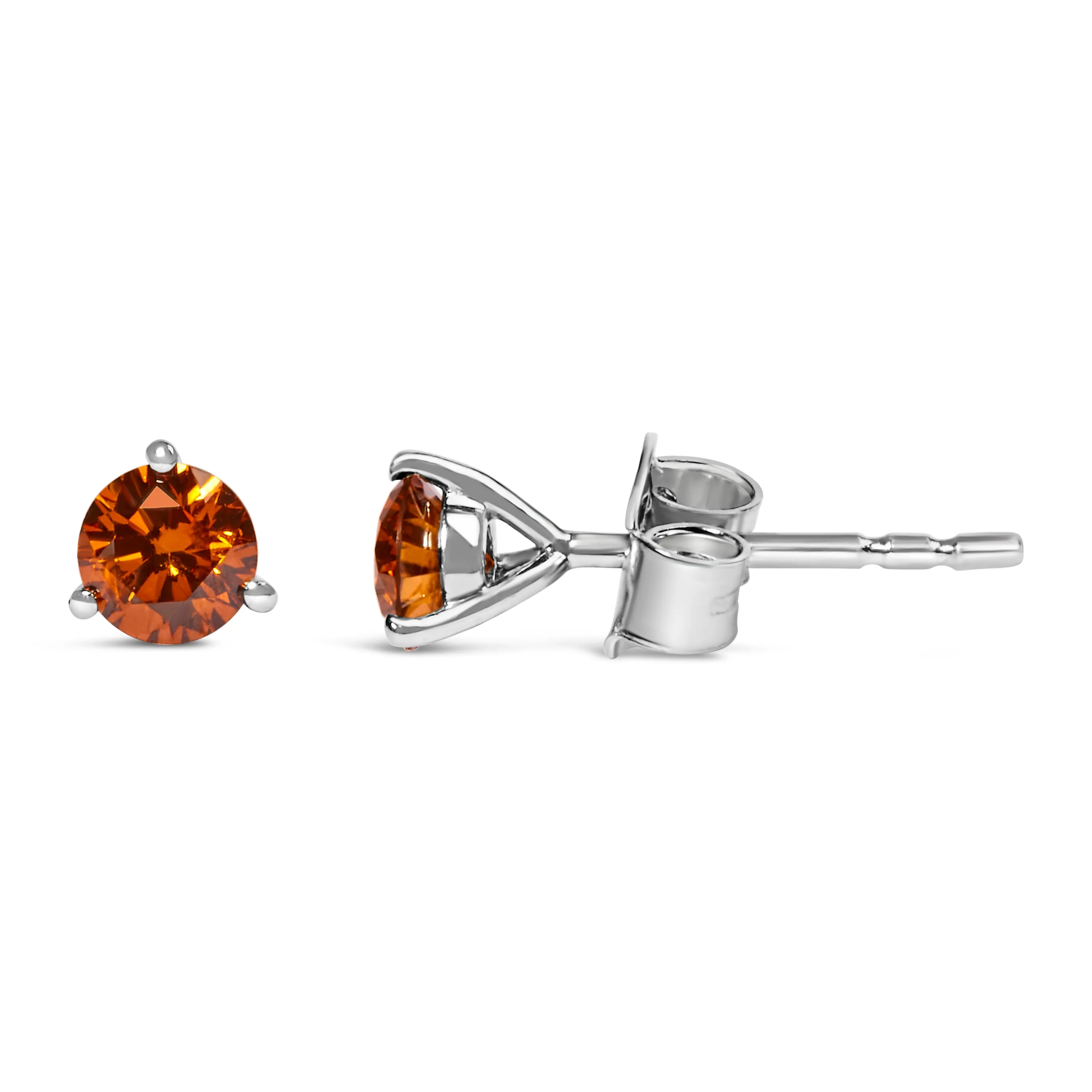 14K White Gold 1/2 Cttw Lab-Grown Round Brilliant-Cut Colored Diamond Classic 3-Prong Martini set Stud Earrings