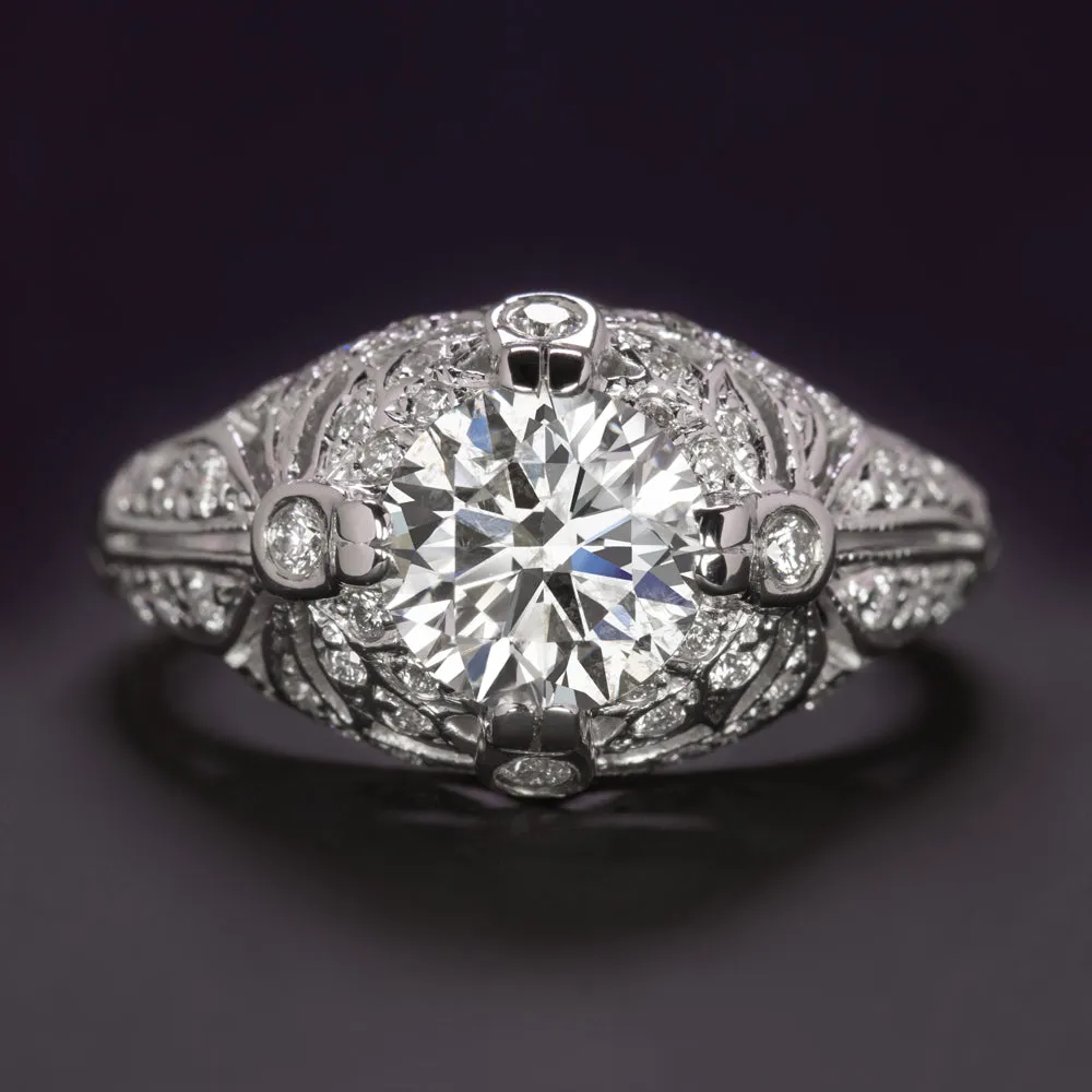1.87c CERTIFIED DIAMOND ENGAGEMENT RING F SI2 VINTAGE STYLE 14k WHITE GOLD ROUND