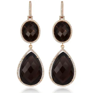 18ct Rose Gold 63.76ct Smokey Quartz Diamond Drop Earrings