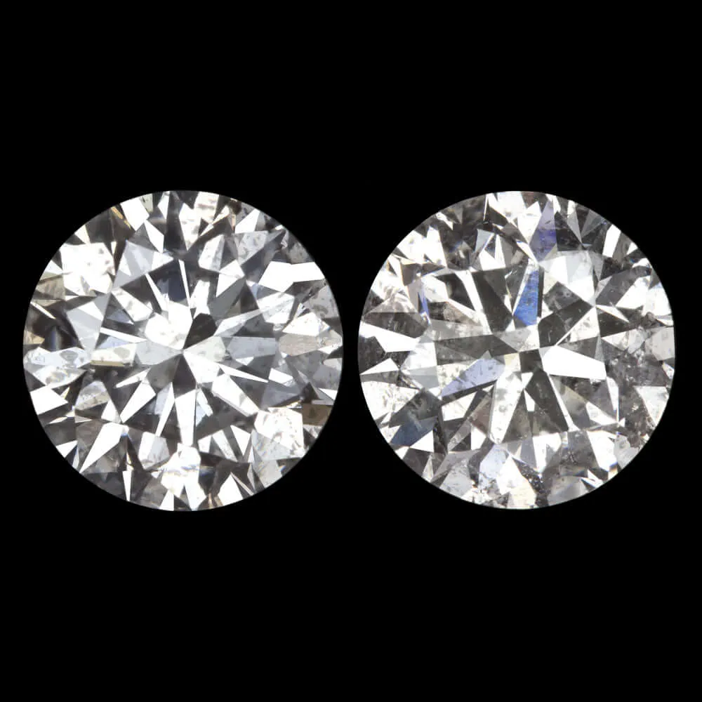 2.08ct VERY GOOD ROUND CUT DIAMOND STUD EARRING MATCHING PAIR NATURAL 2 CARAT