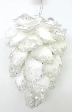5.5" White Ornate Jeweled Pinecone Ornament