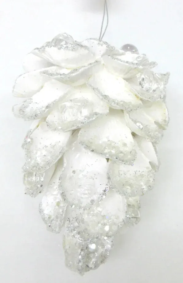 5.5" White Ornate Jeweled Pinecone Ornament
