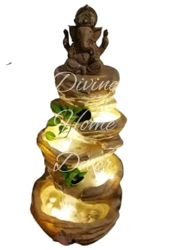 Divine Home Decor Big Ganesh 4 Tiered Lighted Water Fountain with LED Lights for Living Room, Bedroom, Kitchen, Bathroom, Office, Home Decoration, Ideal for Gifting