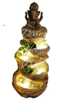 Divine Home Decor Big Ganesh 4 Tiered Lighted Water Fountain with LED Lights for Living Room, Bedroom, Kitchen, Bathroom, Office, Home Decoration, Ideal for Gifting