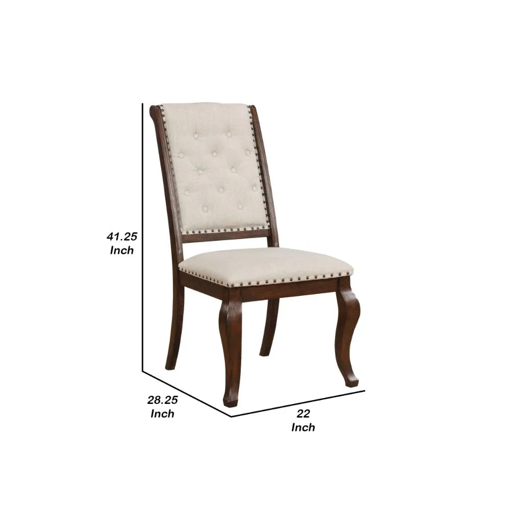 Doe 22 Inch Dining Chair, Set of 2, Soft Cream Fabric, Deep Button Tufting By Casagear Home