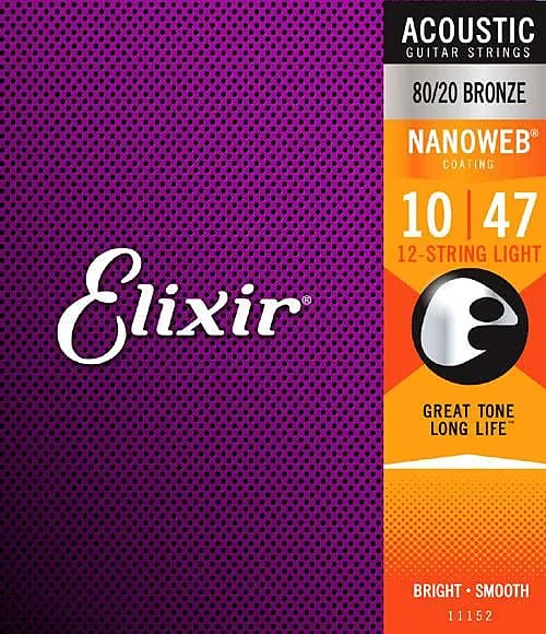 Elixir Acoustic 80/20 Bronze with NANOWEB® Coating, 12-String Light .010-.047