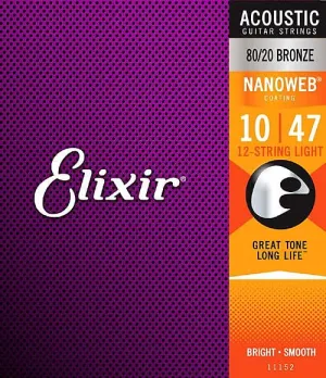 Elixir Acoustic 80/20 Bronze with NANOWEB® Coating, 12-String Light .010-.047