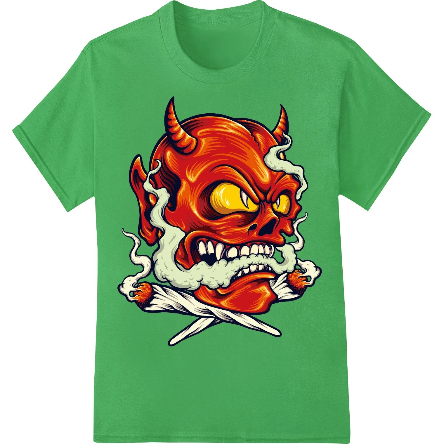 Fiery Devil Skull Heat Transfer | Bold Halloween Design