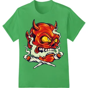 Fiery Devil Skull Heat Transfer | Bold Halloween Design