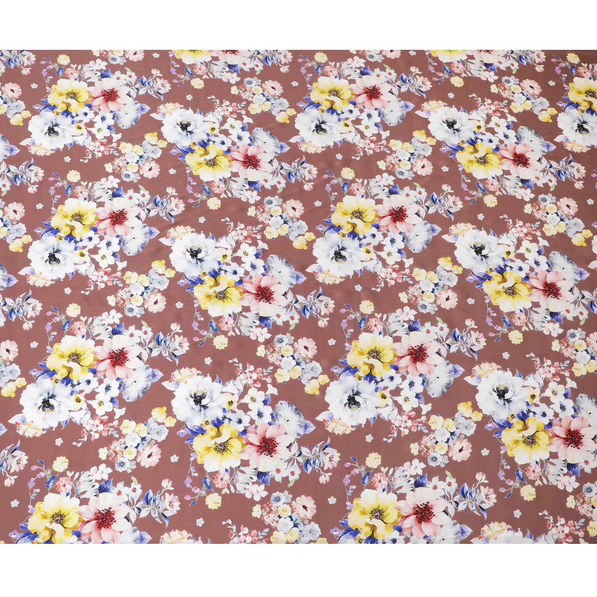 Floral Elegance Italian Pure Silk Satin Fabric - Luxurious Soft Drape, 140cm Width-D18713
