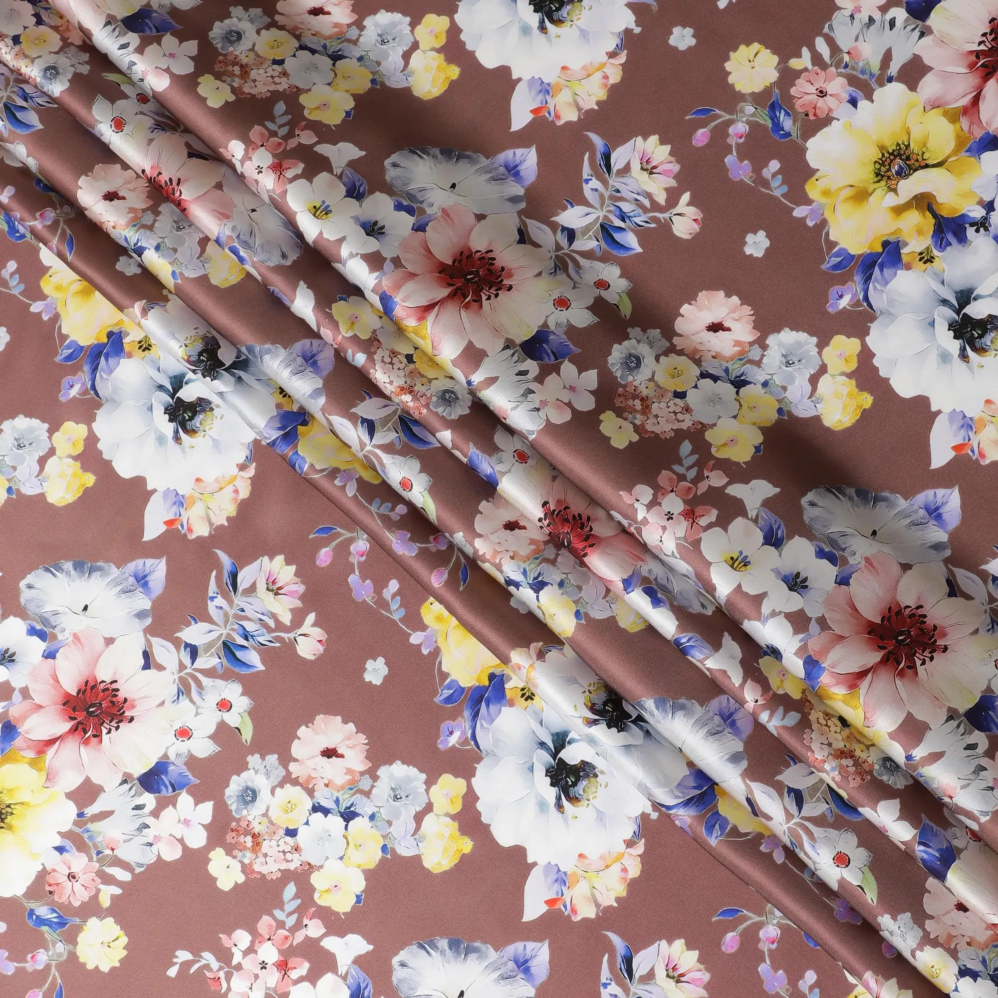 Floral Elegance Italian Pure Silk Satin Fabric - Luxurious Soft Drape, 140cm Width-D18713