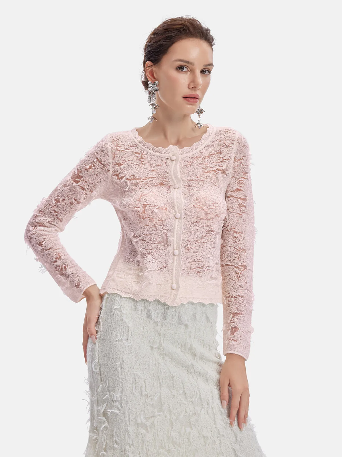 French 3D Embossed Jacquard Knit Top