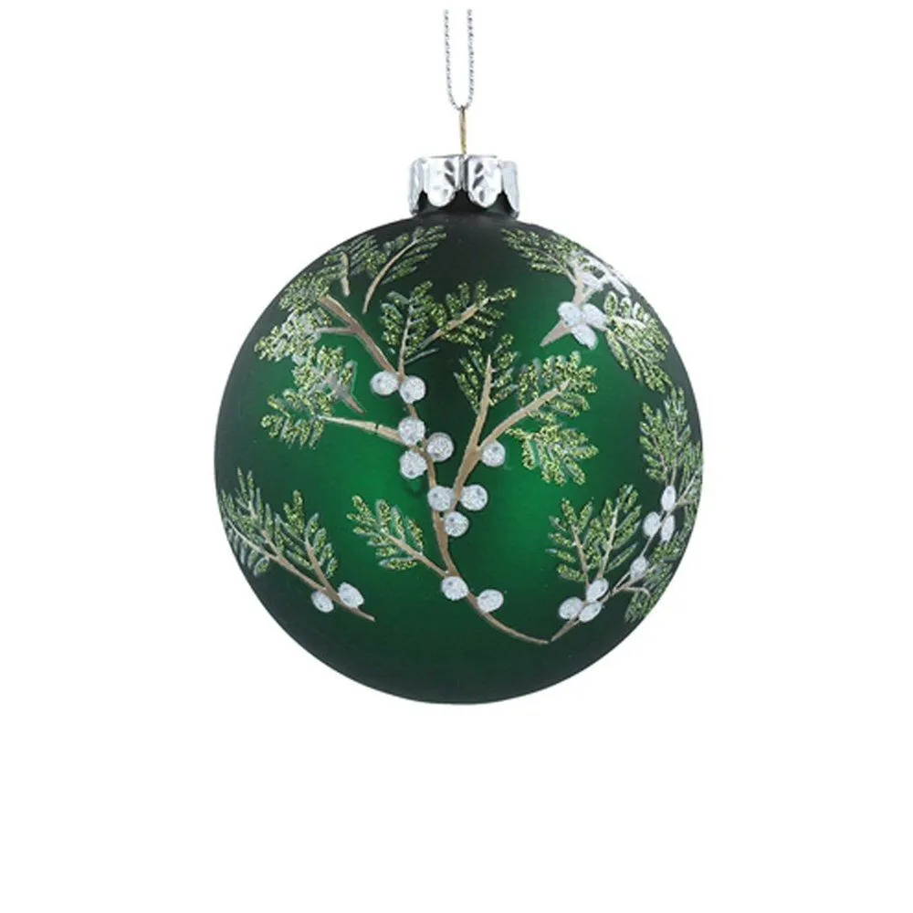Gisela Graham 8cm Matte Dark Green with White Berries Glass Bauble