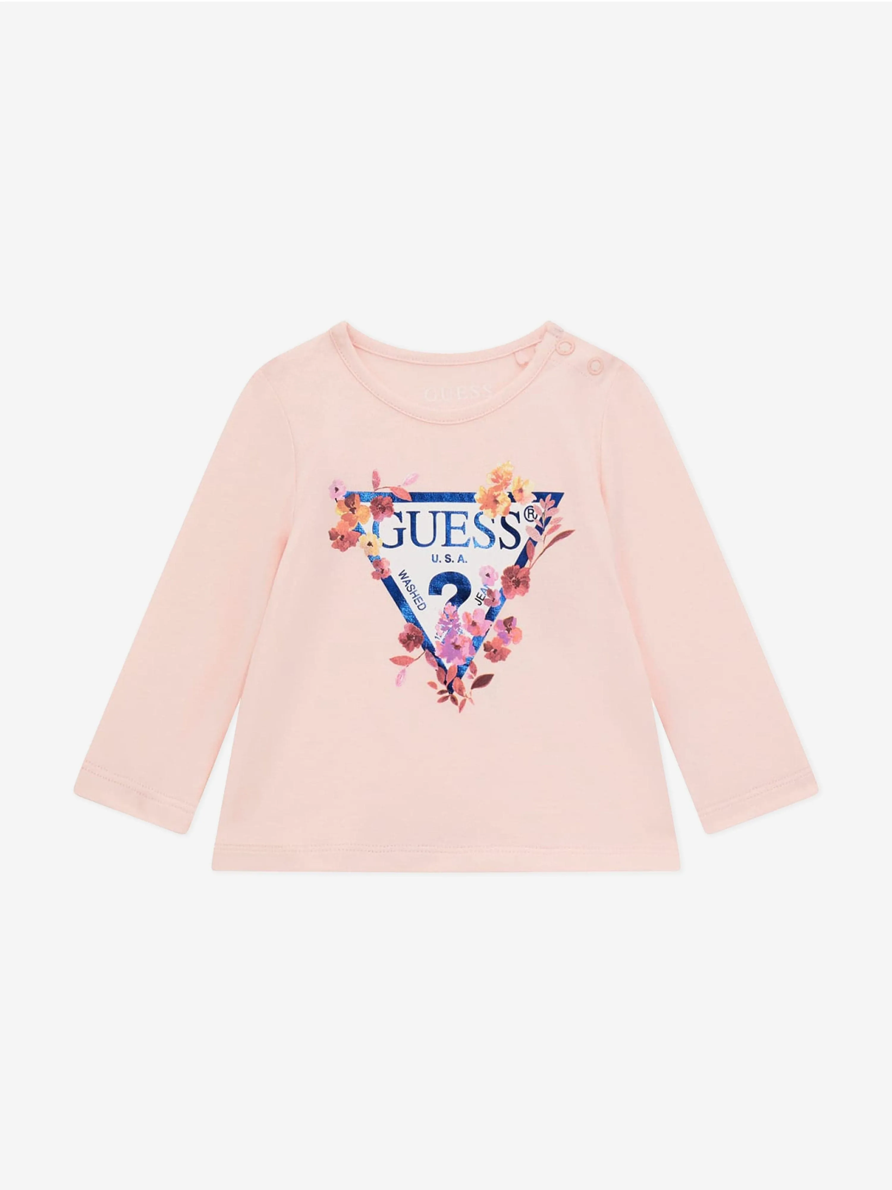 Guess Baby Girls Long Sleeve Logo T-Shirt in Pink