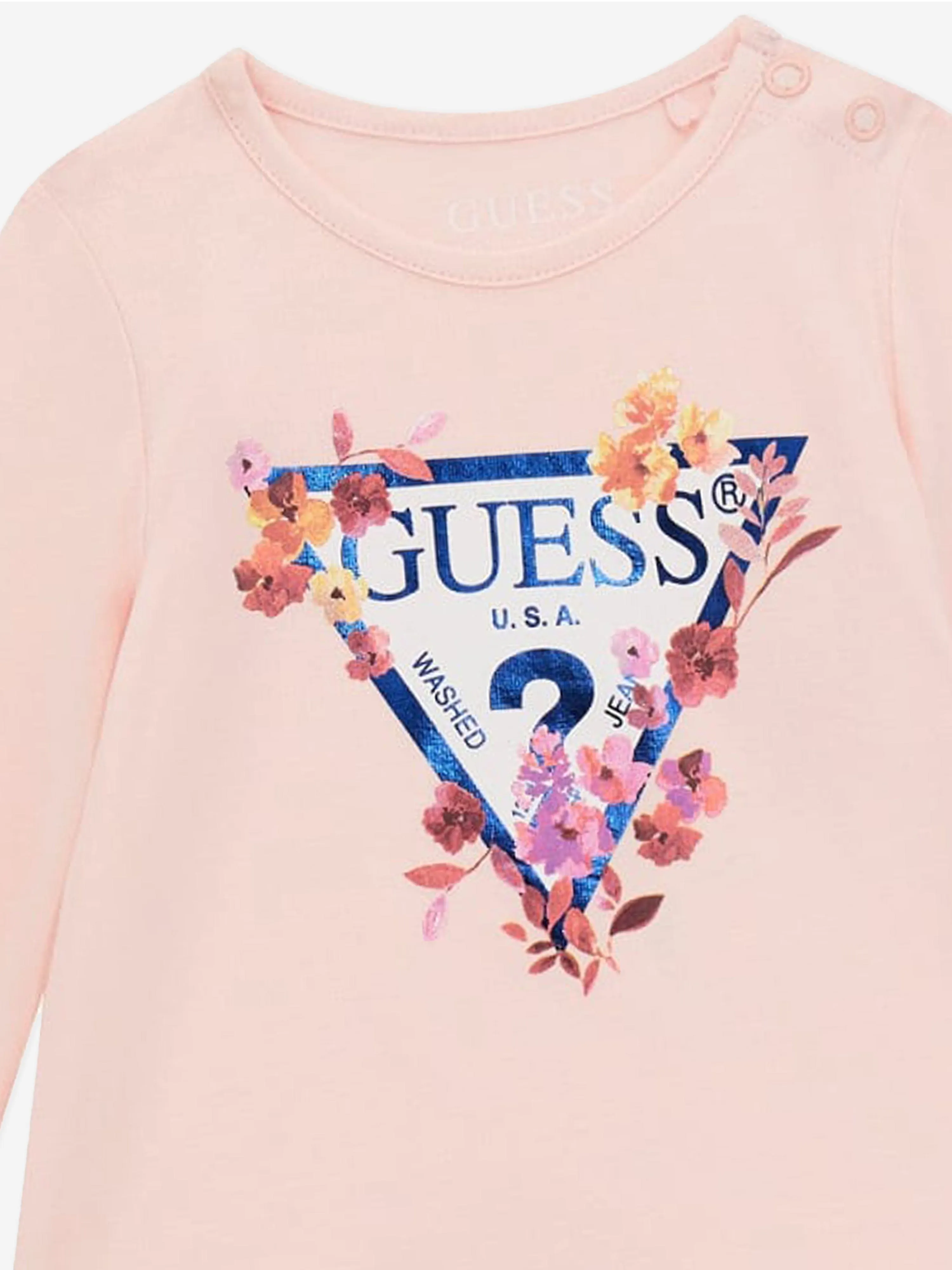 Guess Baby Girls Long Sleeve Logo T-Shirt in Pink