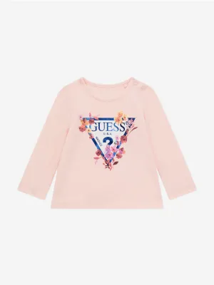 Guess Baby Girls Long Sleeve Logo T-Shirt in Pink
