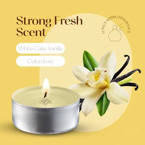 Ivory Scented Tealight Candles - Pack of 30 Scented Tea Light Candles with Long Lasting Aromas - Vanilla Fragranced Ivory Tealight Candles - 4 Hour Burn Time