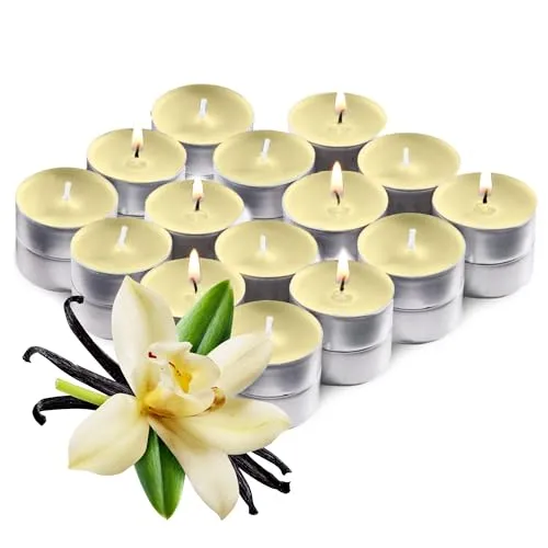 Ivory Scented Tealight Candles - Pack of 30 Scented Tea Light Candles with Long Lasting Aromas - Vanilla Fragranced Ivory Tealight Candles - 4 Hour Burn Time