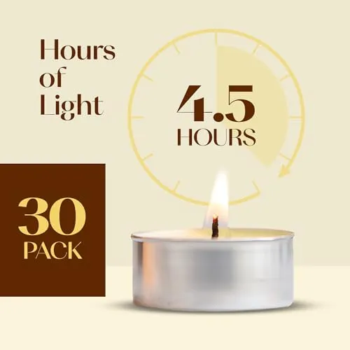 Ivory Scented Tealight Candles - Pack of 30 Scented Tea Light Candles with Long Lasting Aromas - Vanilla Fragranced Ivory Tealight Candles - 4 Hour Burn Time