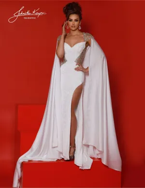 Johnathan Kayne 2879 Long Pageant Dress Velvet Cap Sleeve Cutout Open Back Slit Train Formal Pageant Gown