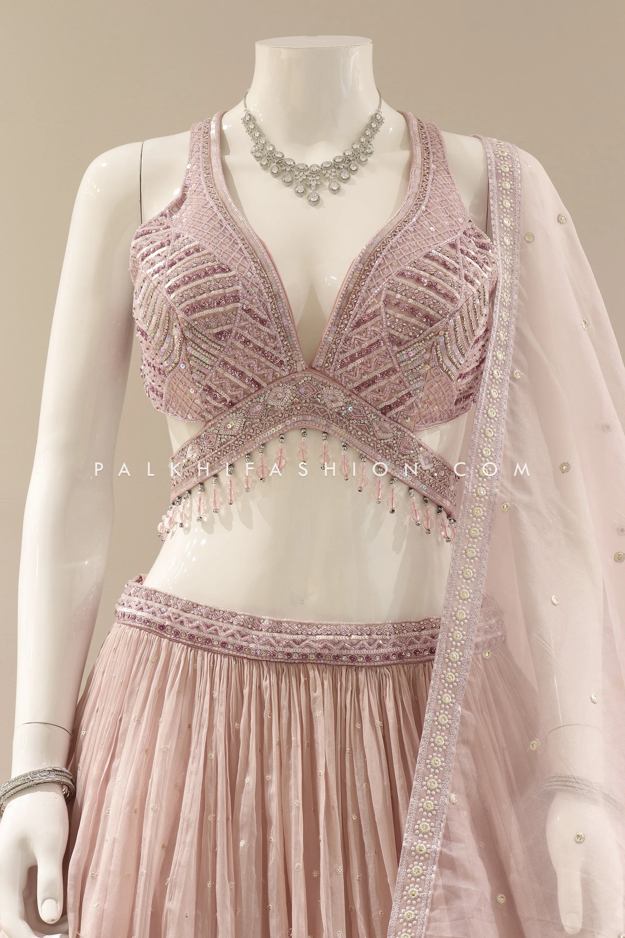 Luxurious Blush Mauve Designer Lehenga Choli