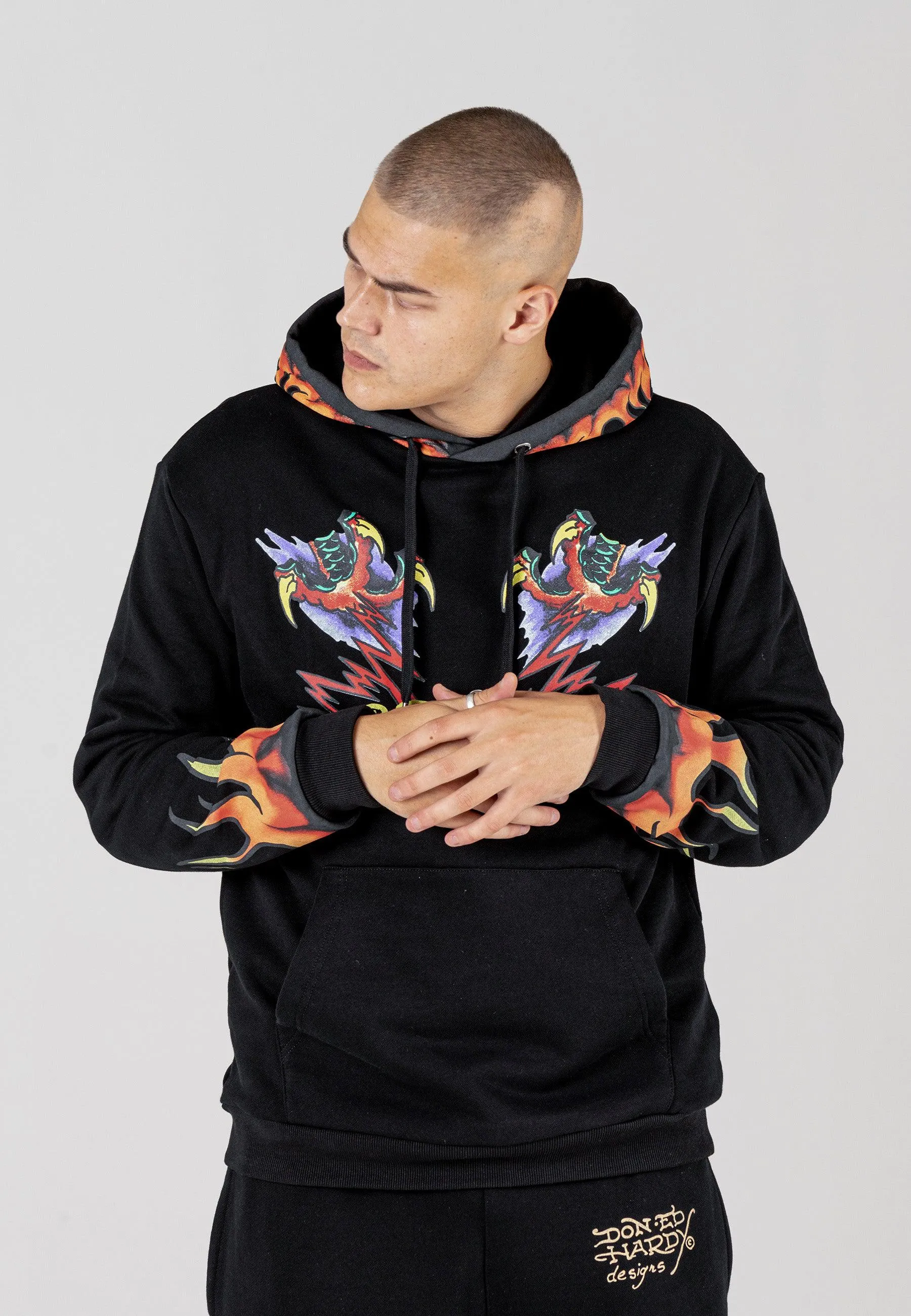 Mens Lightning-Fire Graphic Hoodie - Black