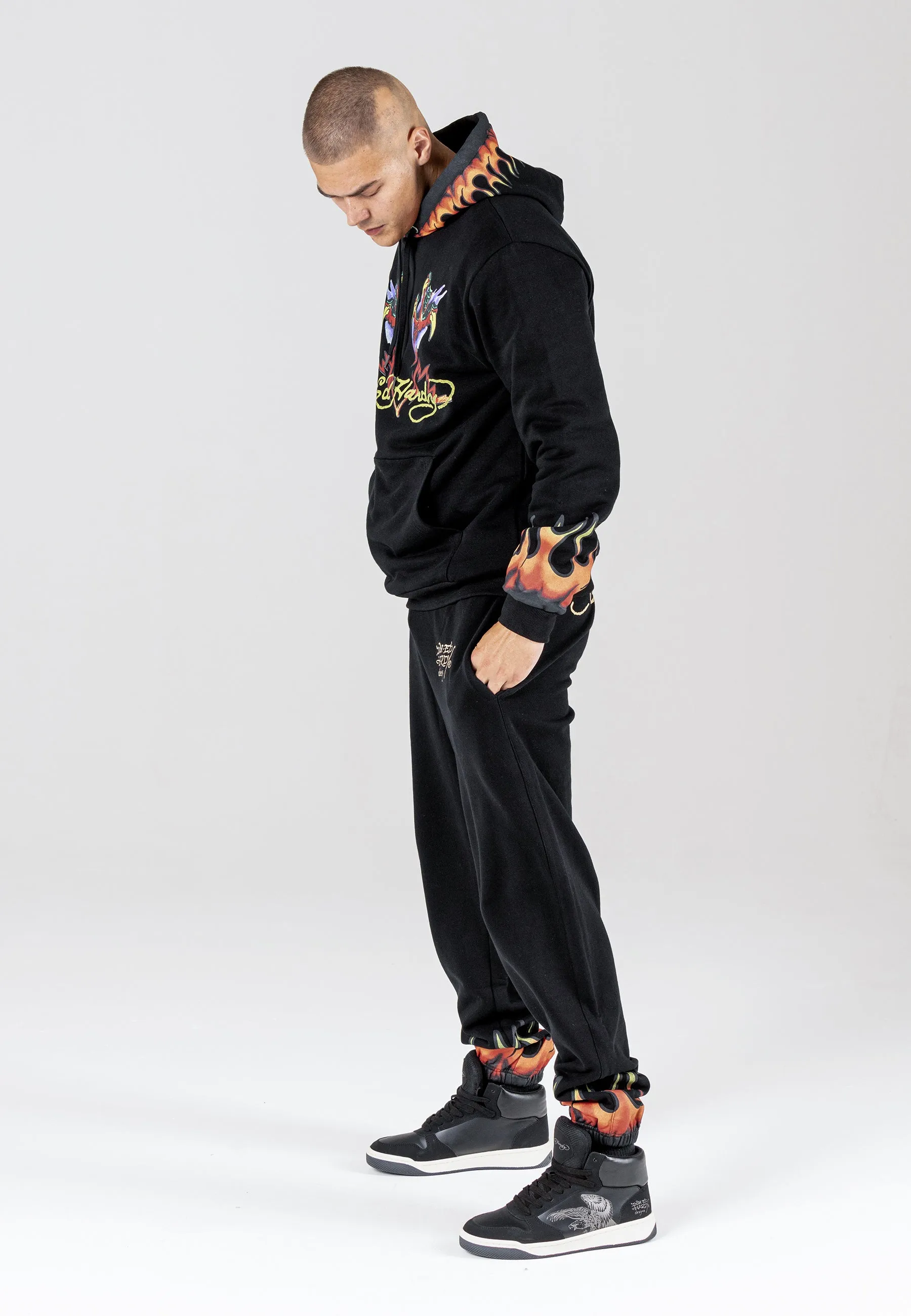 Mens Lightning-Fire Graphic Hoodie - Black