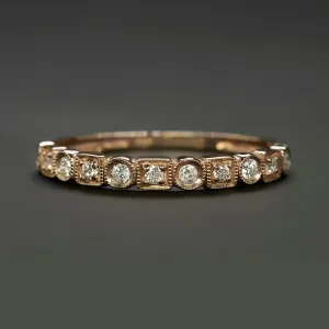 NATURAL DIAMOND WEDDING BAND 14k ROSE GOLD STACKING RING CLASSIC BEZEL 0.14ct