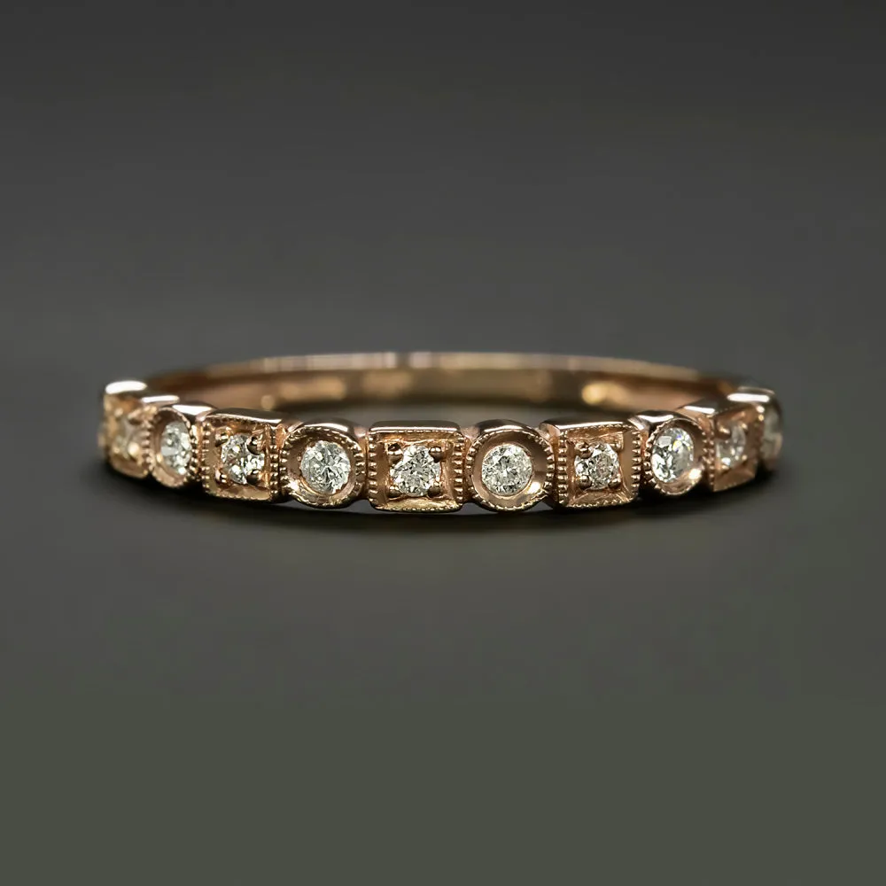 NATURAL DIAMOND WEDDING BAND 14k ROSE GOLD STACKING RING CLASSIC BEZEL 0.14ct