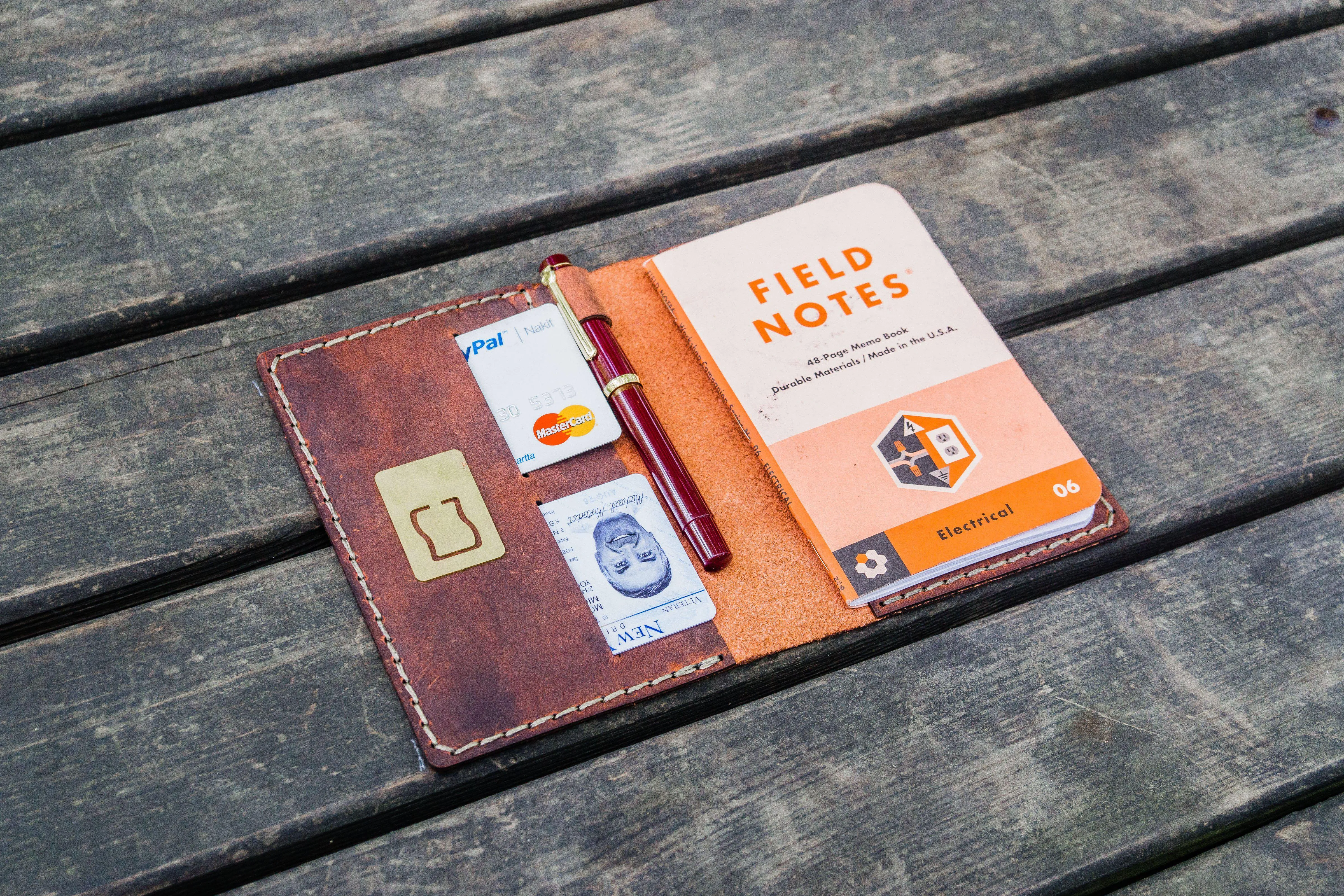 No.33 Personalized Leather Field Notes Cover - Crazy Horse Orange