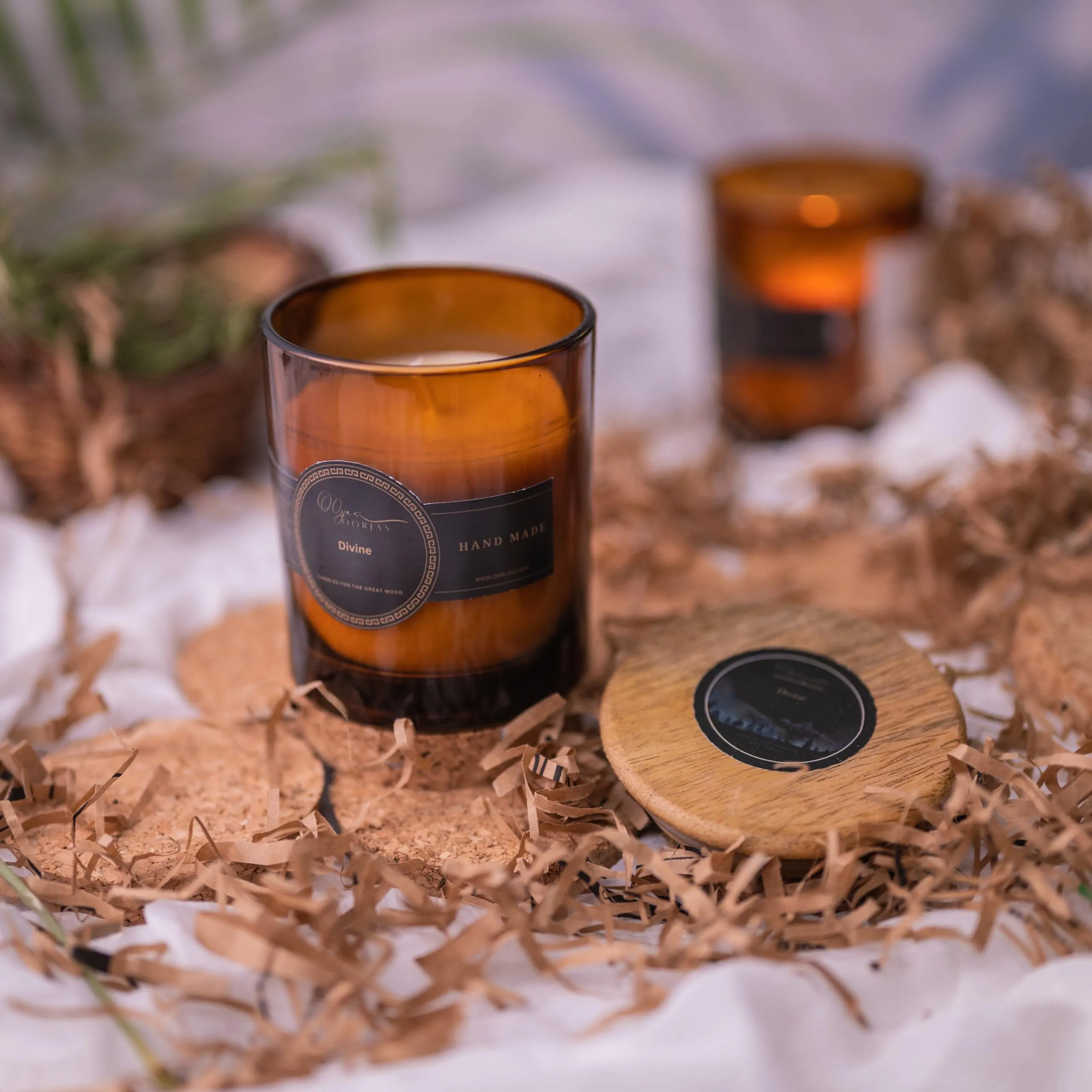 Oorjas Divine Scented Soy Wax Candle, 250 gm, 35-40 Hrs| Luxury Aroma Therapy Votive Jar | Scented Candles for Home Decor Gift Set | Fragrance Musky Wood (Divine)