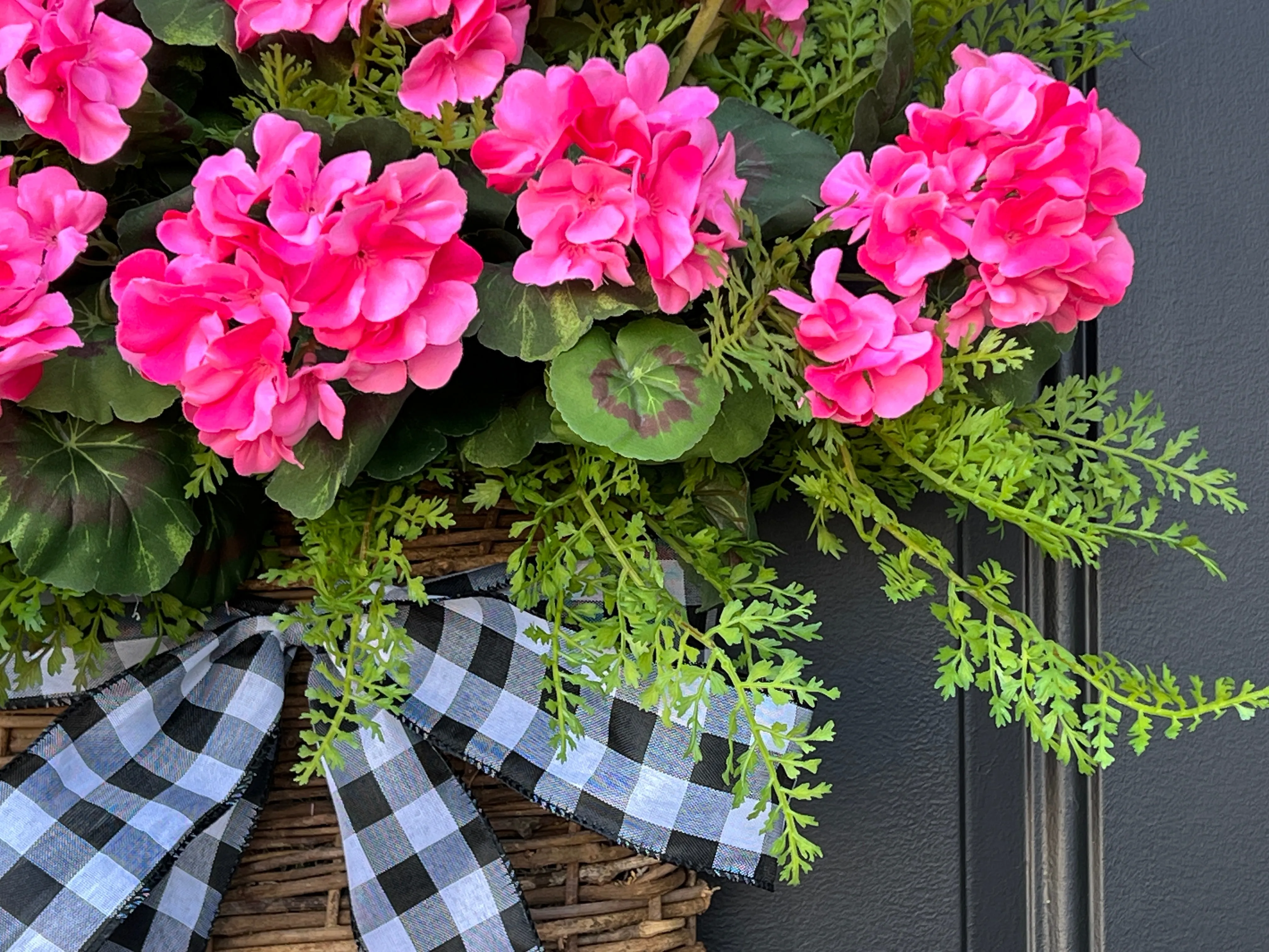 Pink Geranium Basket Wreath