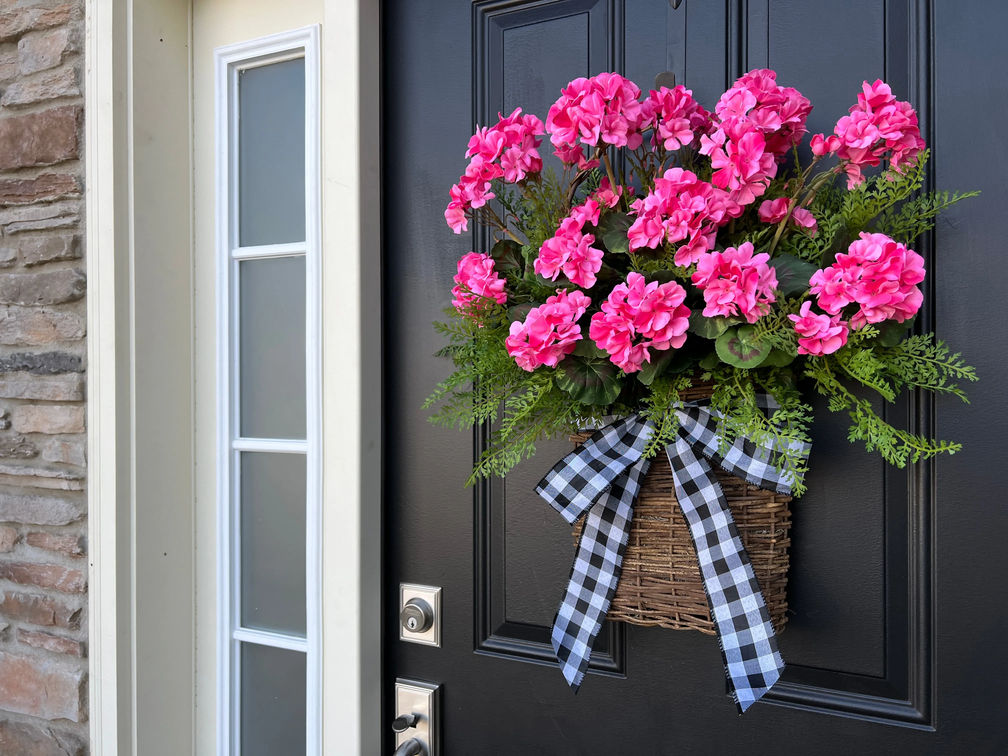 Pink Geranium Basket Wreath