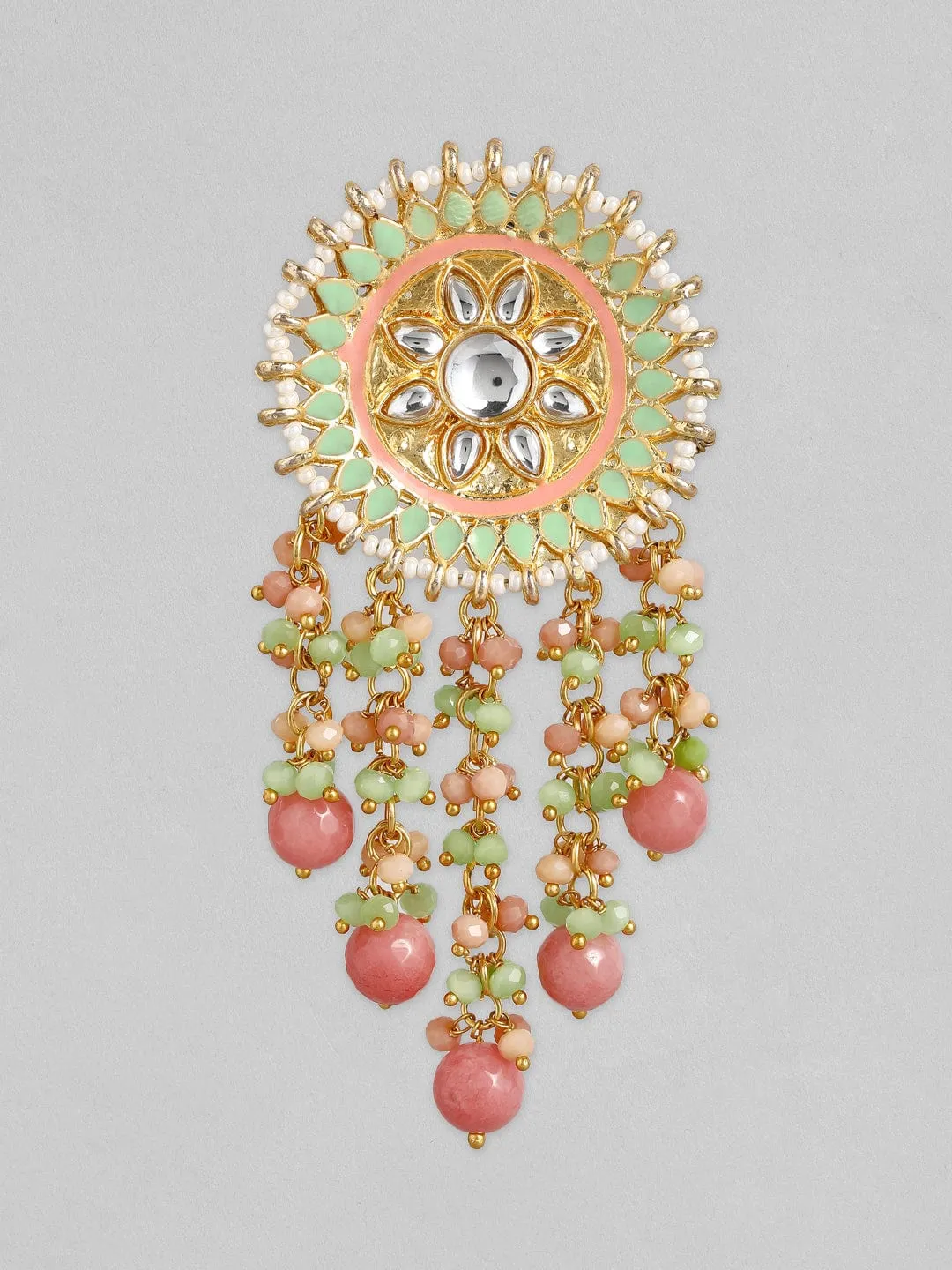 Rubans Luxury 24K Gold Plated Handcrafted Mint Enamel & Kundan with Colored Pearls Drop Earrings