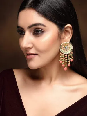 Rubans Luxury 24K Gold Plated Handcrafted Mint Enamel & Kundan with Colored Pearls Drop Earrings