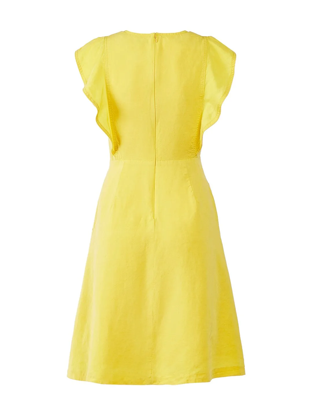 Ruffle Sleeve V-Neck Flare Dress in Bright Daffodil