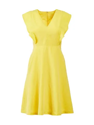 Ruffle Sleeve V-Neck Flare Dress in Bright Daffodil