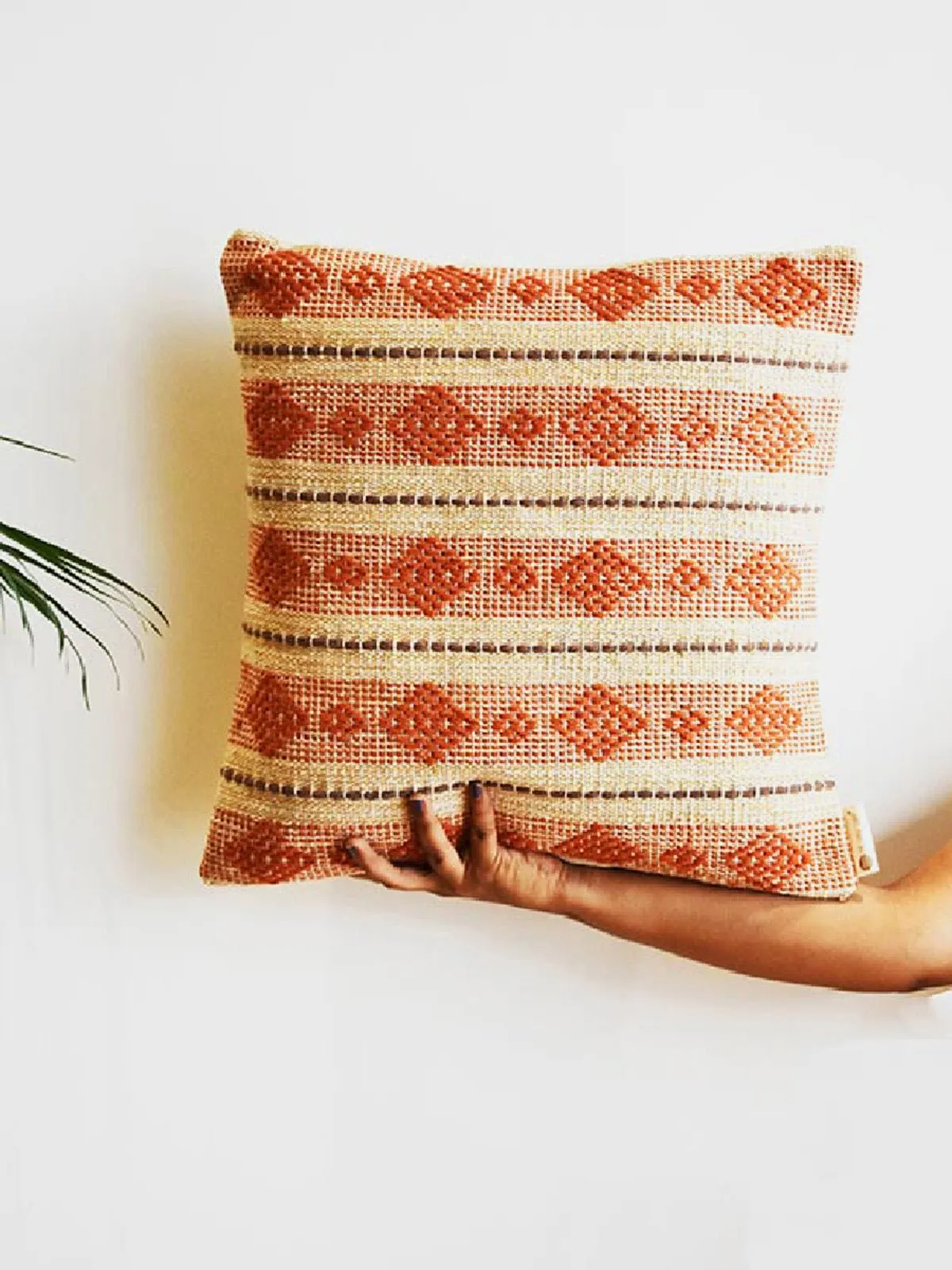 Saanjh Diamond Layout Cushion Cover Natural And Terra