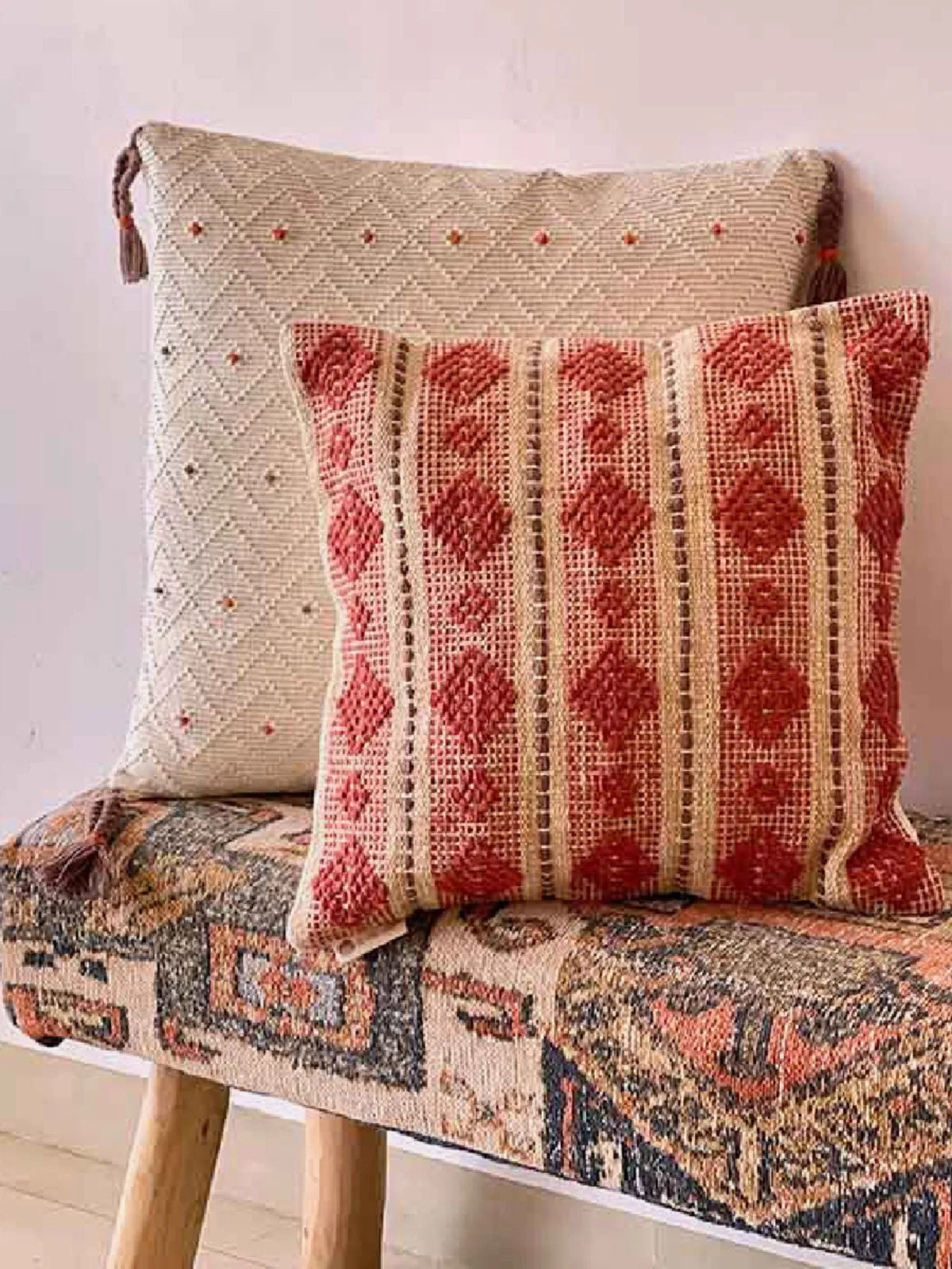 Saanjh Diamond Layout Cushion Cover Natural And Terra
