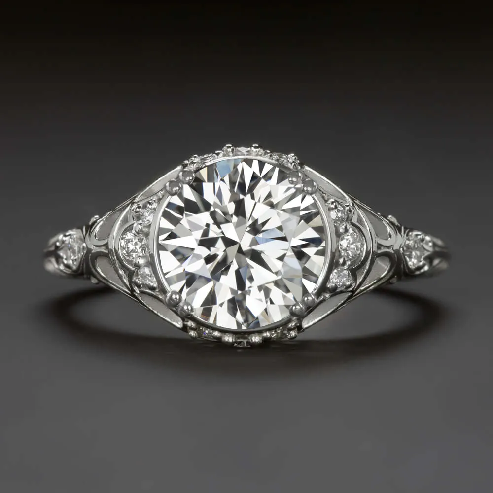 VINTAGE STYLE DIAMOND ENGAGEMENT RING 1.85ct CERTIFIED H VS2 ROUND CUT FILIGREE